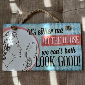 Vintage-Inspired Humorous Wall Sign - Blue, Pink, & White